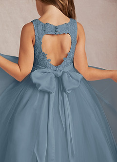 Azazie Calla Flower Girl Dresses Dusty Blue Ball-Gown Lace Tulle Dress image4
