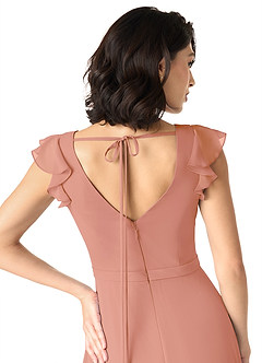 Azazie Claudine Jurken voor bruidsmeisjes Jurk van Chiffon met A-Lijn Fladdermouw Meer Gesneden image6