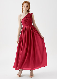 Azazie Anissa Junior Scarlet A-Line Pleated Chiffon Dress image1