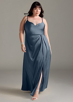Azazie Brielle Bridesmaid Dresses Twilight A-Line Cowl Spaghetti Straps Stretch Satin Dress image8