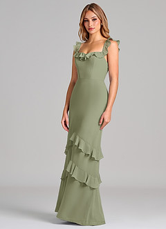 Azazie Marilynn Final Sale Pistachio Mermaid Off the Shoulder Chiffon Dress image7