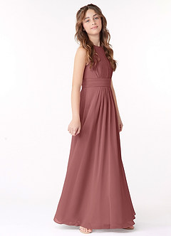 Azazie Bonnie Junior Amethyst A-Line Pleated Chiffon Dress image2