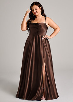 Azazie Elle Bridesmaid Dresses Ganache A-Line with Pockets Metallic Satin Dress image4