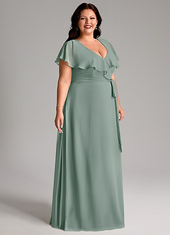 Azazie Lainey Bridesmaid Dresses Silver Sage A-Line with Pockets Chiffon Dress image11