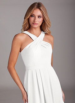 Azazie Dixie Bridesmaid Dresses White A-Line Halter Pleated Chiffon Dress image5