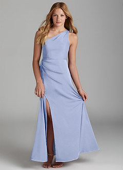 Azazie Maron Junior Ice A-Line Pleated Stretch Satin Dress image1