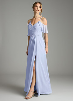 Azazie Dakota Vestidos de damas de honor Vestido de Hielo de Gasa de Corte en A con Cuello en V plisado image4