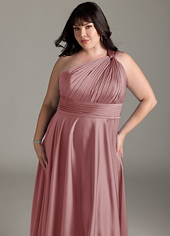 Azazie Charlize Bridesmaid Dresses Dusty Rose A-Line One Shoulder Stretch Satin Dress image14