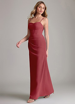 Azazie Mai Bridesmaid Dresses Pomegranate Sheath Pleated Chiffon Dress image4