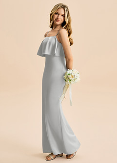 Azazie Galene Junior Jurk van Stretch Satijn met Zeemeermin Zilver image1