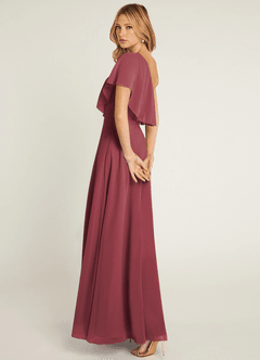Azazie Lizzy Vestidos de damas de honor Vestido de Merlot de Gasa de Corte en A con Hombro unilateral image6