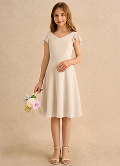 Azazie Narin Girls Formal Blumenmädchenkleider A-Linie mit ärmel Chiffon Kleid Alabaster Weiß image3