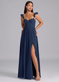 Azazie Denisse Bridesmaid Dresses Dark Navy A-Line Ruched Chiffon Dress image1