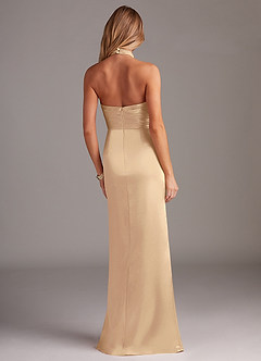Azazie Jemma Bridesmaid Dresses Champagne Sheath Pleated Stretch Satin Dress image6