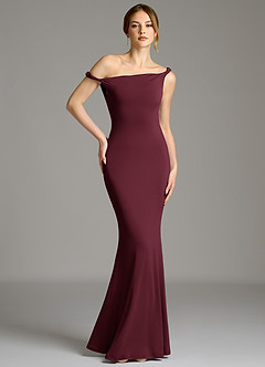 Azazie Shantal Vestidos de damas de honor Vestido Cabernet de Jersey elástico de primera calidad de Corte Sirena con Hombros descubiertos image1
