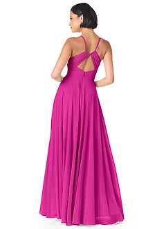 Azazie Avelina Bridesmaid Dresses Fuchsia A-Line V-Neck Pleated Chiffon Dress image2