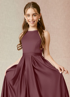 Azazie Arianthe Junior A-Linie mit Taschen Stretch-Satin Kleid Sangria image5