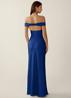 Gwendonme Royal Blue Satin Crystal Linen Prom Dress image2