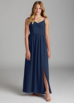 Azazie Zeya Junior Dark Navy A-Line Chiffon Dress image1
