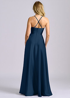 Azazie Truce Bridesmaid Dresses Dark Navy A-Line Stretch Satin Dress image2