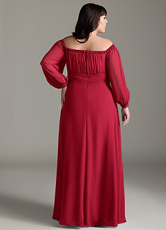 Azazie Rubina Final Sale Dusty Blue A-Line Long Sleeve Chiffon Dress image7