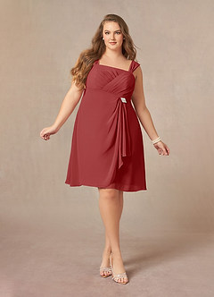 Azazie Olivia Mother of the Bride Dresses Rust A-Line Square Neckline Pleated Chiffon Dress image9