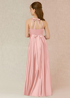 Azazie Arianthe Junior Powder Pink A-Line with Pockets Stretch Satin Dress image2