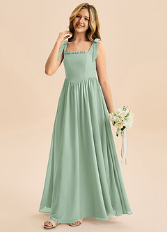 Azazie Delia Junior Agave A-Line Bow Chiffon Dress image4
