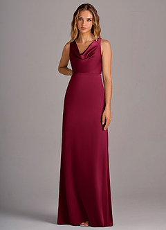 Azazie Wrenlee Bridesmaid Dresses Burgundy A-Line Stretch Satin Dress image6