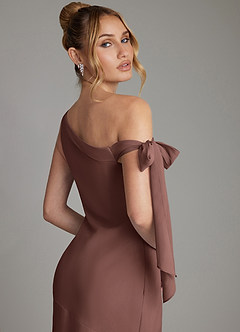 Azazie Aylin Bridesmaid Dresses Espresso Sheath Off the Shoulder Chiffon Dress image7