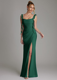 Azazie Jessamine Bridesmaid Dresses Emerald Mermaid Corset Chiffon Dress image4