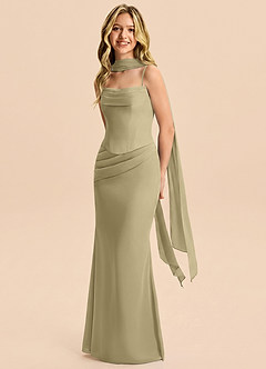 Azazie Sorrel Junior Meerjungfrau-Linie Plissee Chiffon Kleid Moosgrün image3