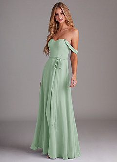 Azazie Aaron Bridesmaid Dresses Agave A-Line Off the Shoulder Chiffon Convertible Dress image5