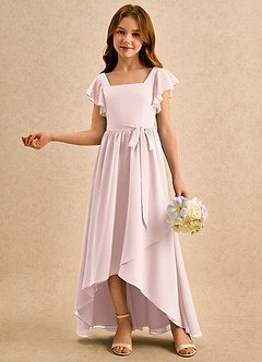 Azazie Milly Girls Formal Blumenmädchenkleider A-Linie Plissee Chiffon Kleid Zartrosa image4
