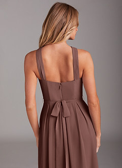 Azazie Dixie Bridesmaid Dresses Espresso A-Line Halter Pleated Chiffon Dress image6