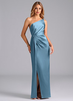 Azazie Naria Brautjungfernkleider Etui One-Shoulder Stretch-Satin Kleid Stahlblau image5