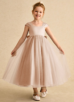 Azazie Chickadee Robe Demoiselle D'honneur Fillette Robe Princesse en Mat Satiné Encolure en Forme de Cœur Rose Perle image4