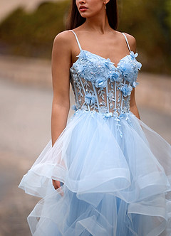 Dreama Bleu Ciel Robe de bal corset en dentelle à volants image6