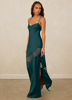 Christian Siriano Bridal for Azazie 1012 Bridesmaid Dresses Pine Sheath Lace Stretch Satin Dress image3