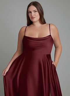 Azazie Elle Bridesmaid Dresses Cabernet A-Line Pleated Stretch Satin Dress image10