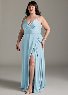 Azazie Davis Bridesmaid Dresses Sky Blue A-Line Pleated Stretch Satin Dress image10