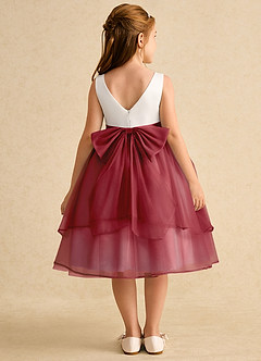 Azazie Rene Flower Girl Dresses Ivory Pomegranate A-Line Bow Tulle Dress image2