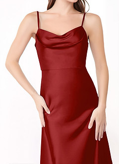 Azazie Alaija Bridesmaid Dresses Pomegranate Mermaid Side Slit Stretch Satin Dress image5