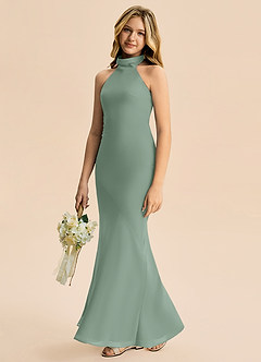 Azazie Velli Junior Jurk van Chiffon met Zeemeermin Hoge Kraag Zilveren Salie image4