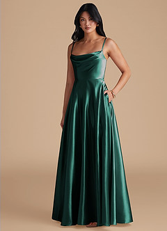 Azazie Elle Vestidos de madrinha de casamento Vestir Pinho de Cetim Metálico de Linha A com com bolsos image1