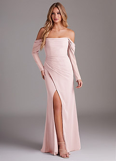 Azazie Hallie Bridesmaid Dresses Blushing Pink Mermaid Long Sleeve Chiffon Dress image1