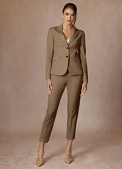 front Victoria Truffle Refined Weave Cropped Pants Suit