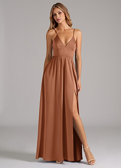 Azazie Aaida Bridesmaid Dresses Bronzer A-Line Corset Stretch Satin Dress image5