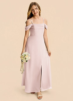 Azazie Lilly Junior Blushing Pink A-Line Pleated Chiffon Dress image7