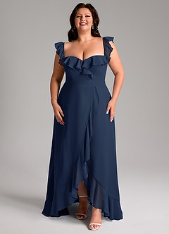 Azazie Lyra Robes de demoiselle d'honneur Robe Trapèze Convertible en Mousseline de soie Bleu Marine Foncé image15